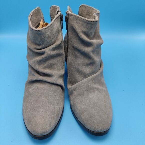 Diba slouch Ankle Bootie Chunky Stacked Heels Gray Leather Sz 7 #188 - Picture 5 of 13